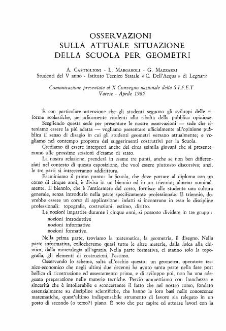 Copertina articolo #6 Bollettino SIFET ANNO: 1965 n.3